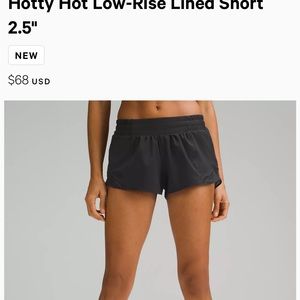 Lululemon black hotty hot shorts size 6, 2.5” inseam, low rise